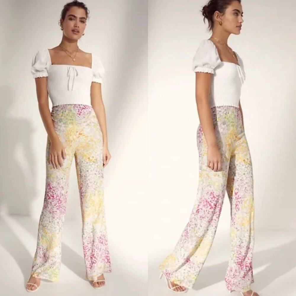 Wilfred Aritzia Wide Leg High Waist Pant Colorful Floral Abstract Print Size 6